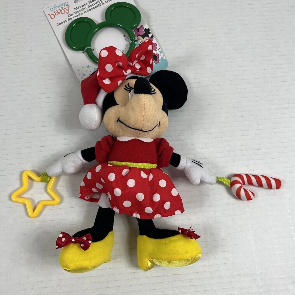 New Disney Minnie Mouse Plush Teething Toy Red Dress Minnie Mouse On the Go